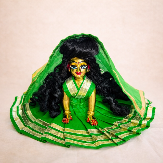 Jogan Meera Dark Green Daily Wear Gotta Cotton Poshak for Radha Rani
