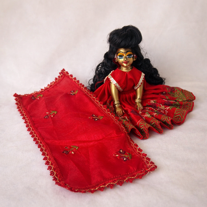 Jogan Meera Red Heavy Manipuri Embroidery Poshak for Radha Rani