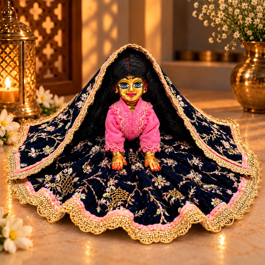 Jogan Meera Blue Pink Heavy Velvet Poshak With Blouse for Radha Rani