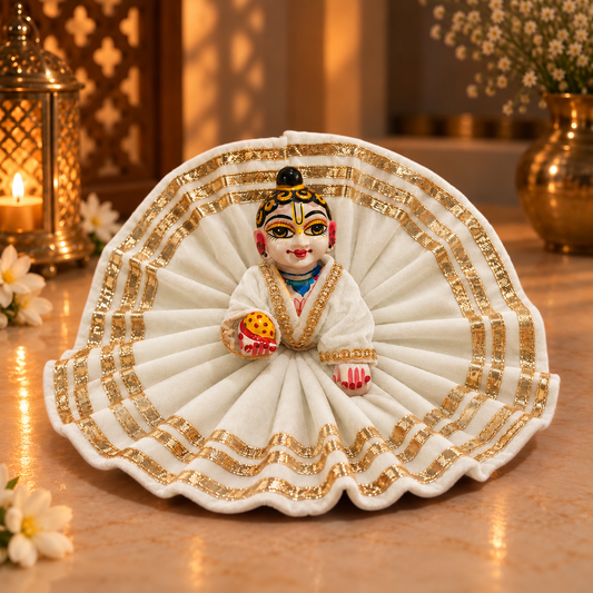 Jogan Meera White Daily Wear Gotta Velvet Poshak With Blouse for Laddu Gopal