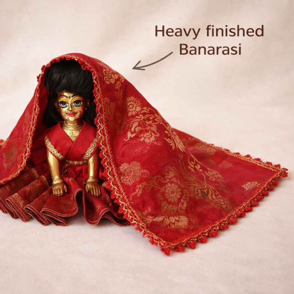 Jogan Meera Red Banarasi Fabric Poshak for Radha Rani – Festive Collection
