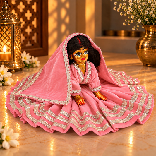 Jogan Meera Light Pink Daily Wear Gotta Velvet Poshak With Blouse for Radha Rani