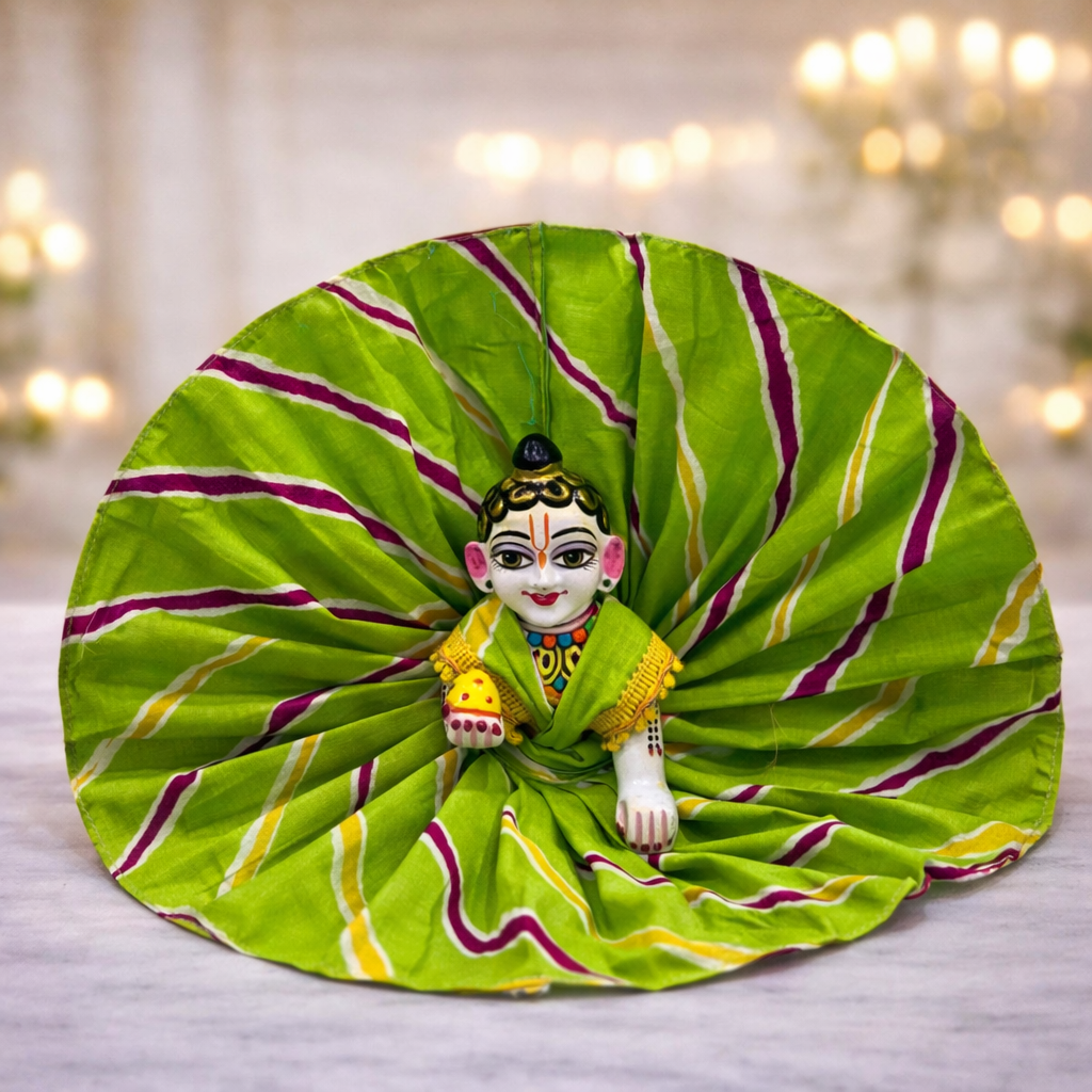 Jogan Meera Green Cotton Lehriya Poshak for Laddu Gopal