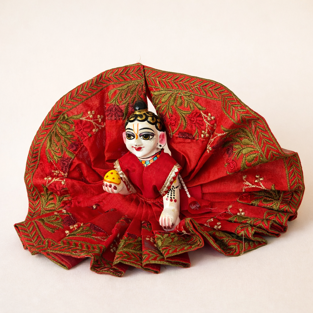Jogan Meera Red Heavy Manipuri Embroidery Poshak for Laddu Gopal