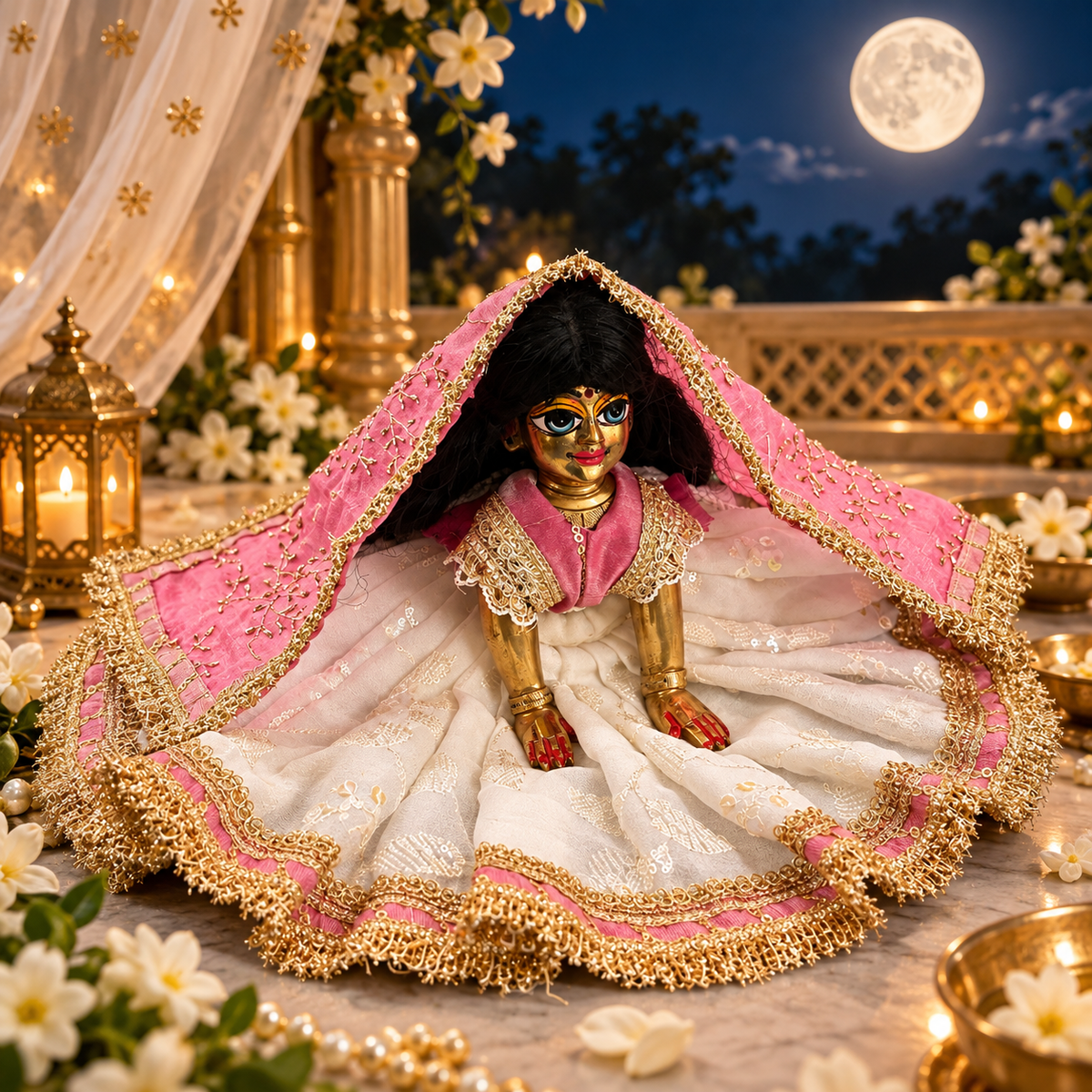 Jogan Meera Pink White Embroidery Poshak for Sharad Purnima for Radha Rani