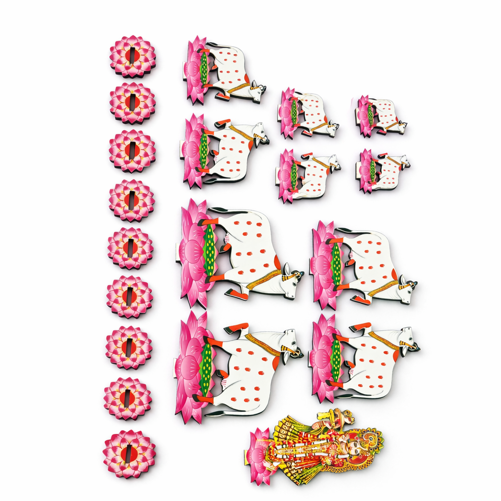 Jogan Meera Krishna with 10 Cows MDF Jhanki Stand Set