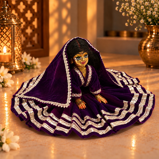 Jogan Meera Dark Purple Daily Wear Gotta Velvet Poshak With Blouse for Radha Rani