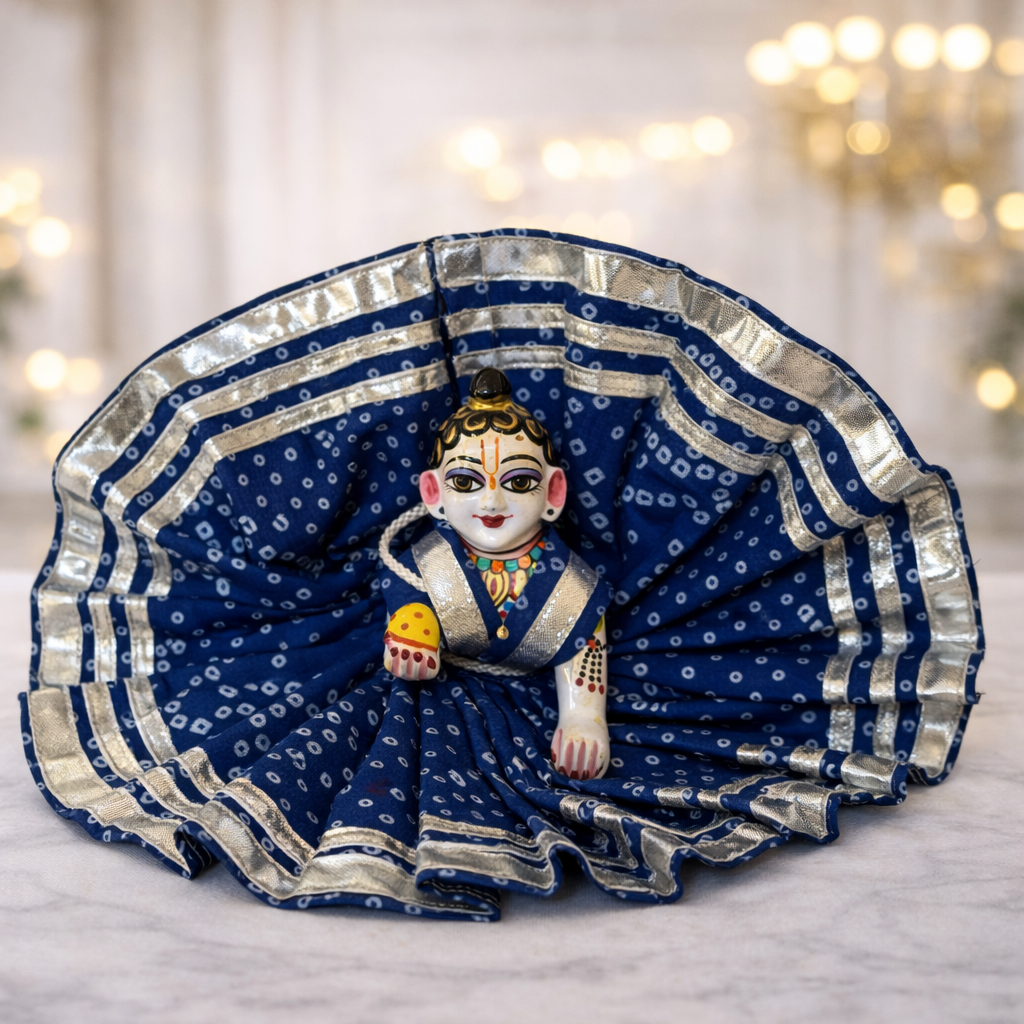 Jogan Meera Dark Blue Bandhani Print Poshak for Laddu Gopal