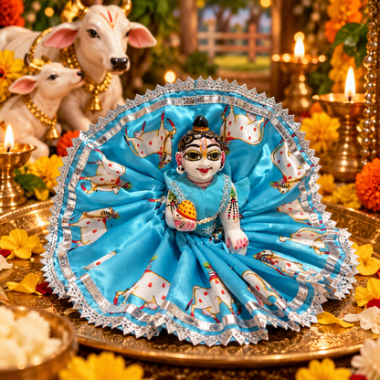 Jogan Meera Gopashtami Special Light-blue Cow Poshak for Laddu Gopal Ji