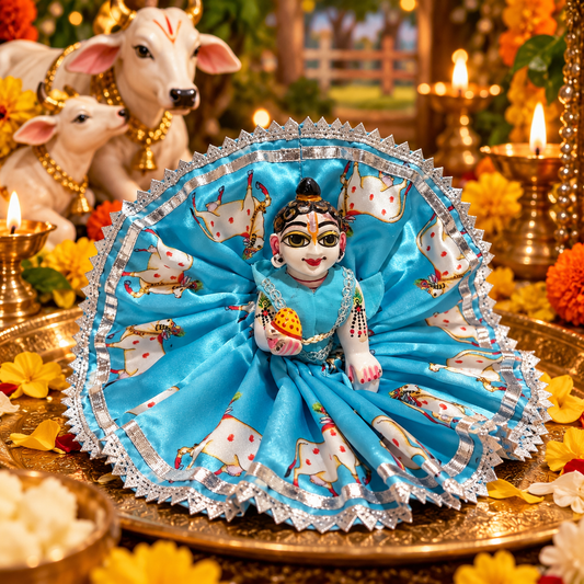Jogan Meera Gopashtami Special Light-blue Cow Poshak for Laddu Gopal Ji