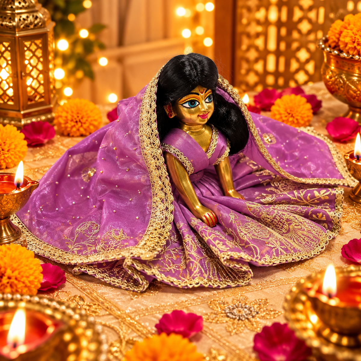 Jogan Meera Light-Purple Heavy Diwali Raja Rani Poshak for Radha Rani Ji