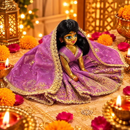 Jogan Meera Light-Purple Heavy Diwali Raja Rani Poshak for Radha Rani Ji