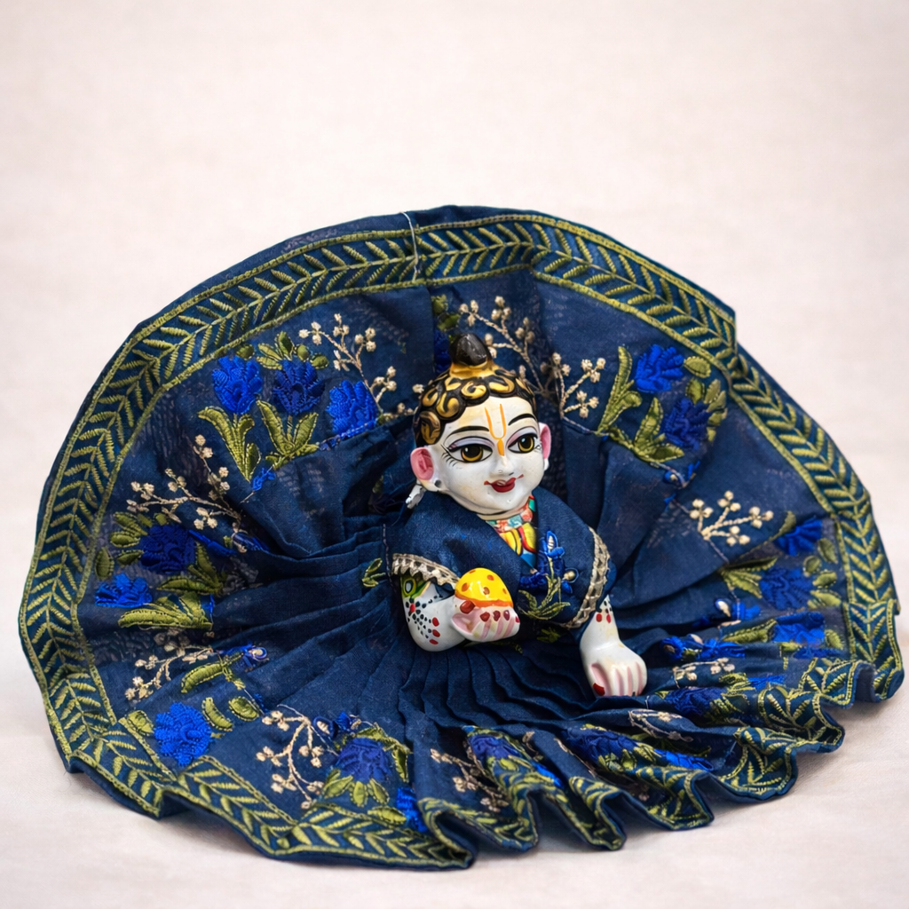 Jogan Meera Dark Blue Heavy Manipuri Embroidery Poshak for Laddu Gopal
