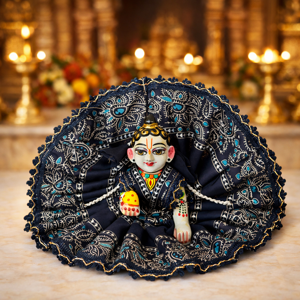 Jogan Meera Dark Blue Cotton Print Poshak for Laddu Gopal