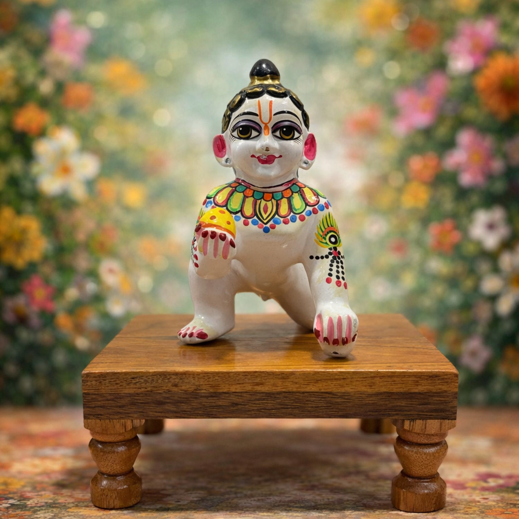 Jogan Meera Chokor Sagwan Wood Choki for Thakurji Seva (6x6x2.5 Inch)