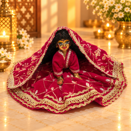 Jogan Meera Dark Pink Heavy Velvet Poshak With Blouse for Radha Rani