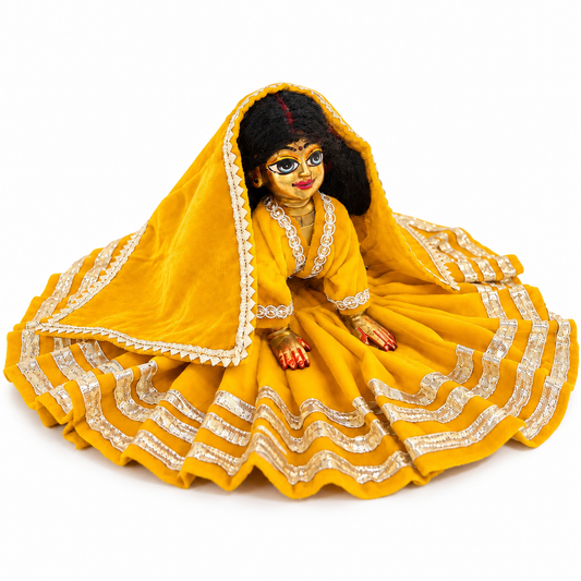 Jogan Meera Yellow Daily Wear Gotta Velvet Poshak With Blouse for Radha Rani