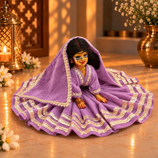 Jogan Meera Purple Daily Wear Gotta Velvet Poshak With Blouse for Radha Rani