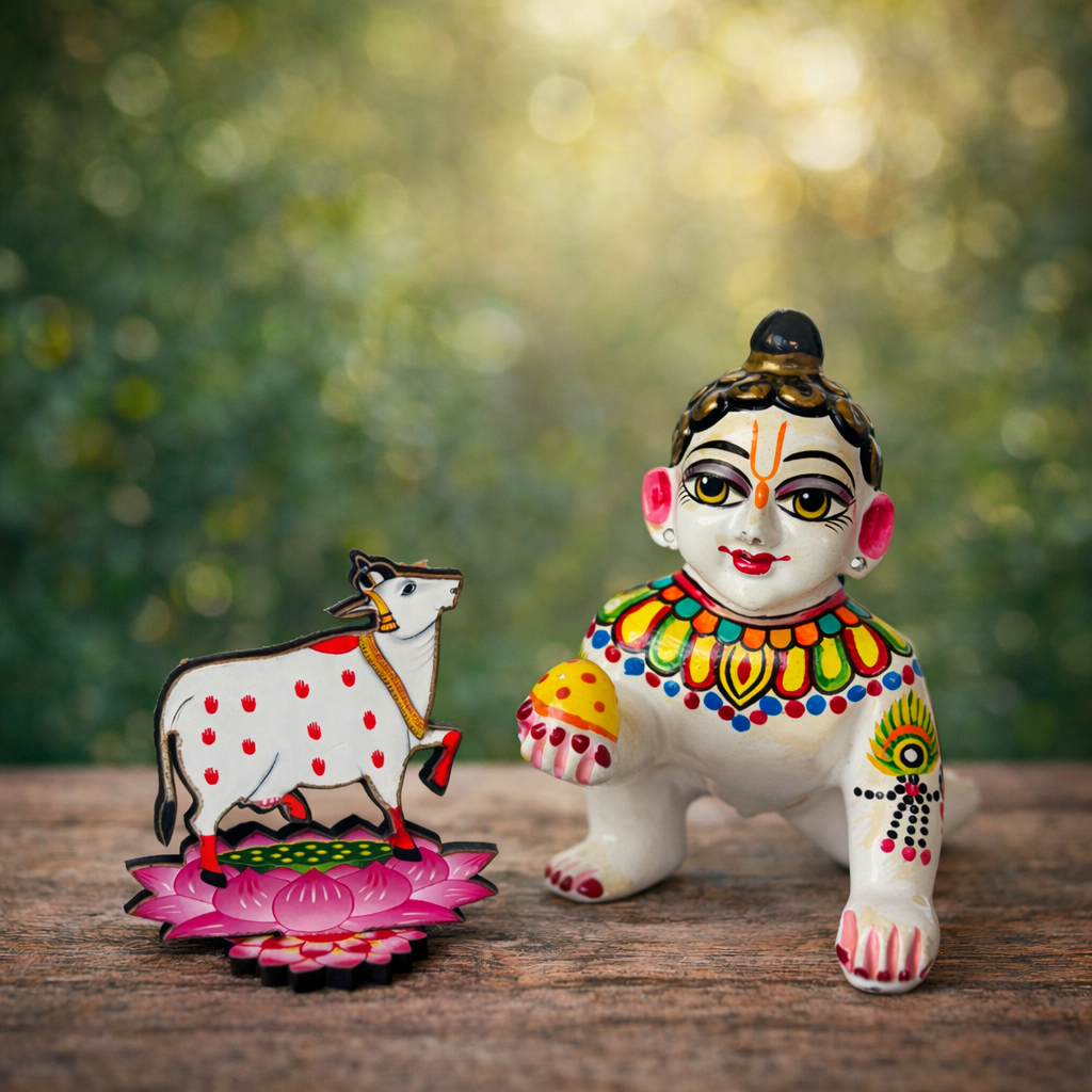 Jogan Meera Krishna with 10 Cows MDF Jhanki Stand Set