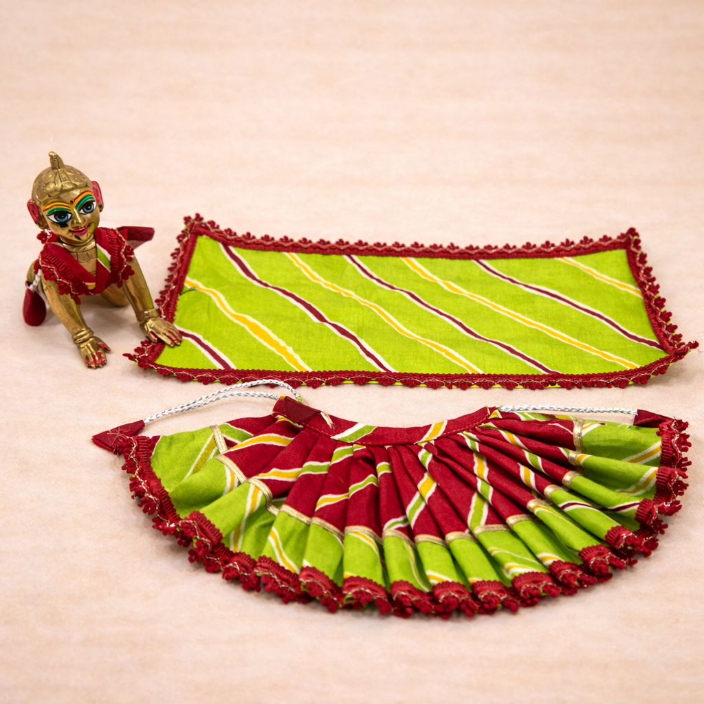 Jogan Meera Cotton Lehriya Poshak for radha ji– Green & Red for Radha Rani