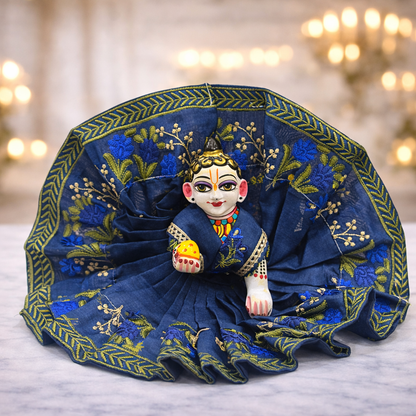 Jogan Meera Dark Blue Heavy Manipuri Embroidery Poshak for Laddu Gopal