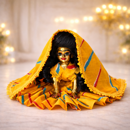 Jogan Meera Yellow Cotton Lehriya Poshak for Radha Rani