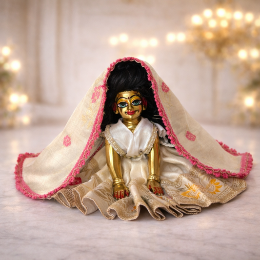Jogan Meera White Banarasi Fabric Poshak for Radha Rani – Festive Collection