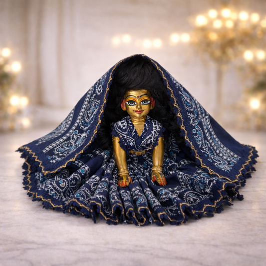 Jogan Meera Dark Blue Cotton Print Poshak for Radha Rani