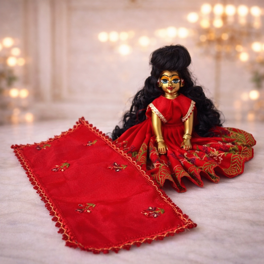 Jogan Meera Red Heavy Manipuri Embroidery Poshak for Radha Rani