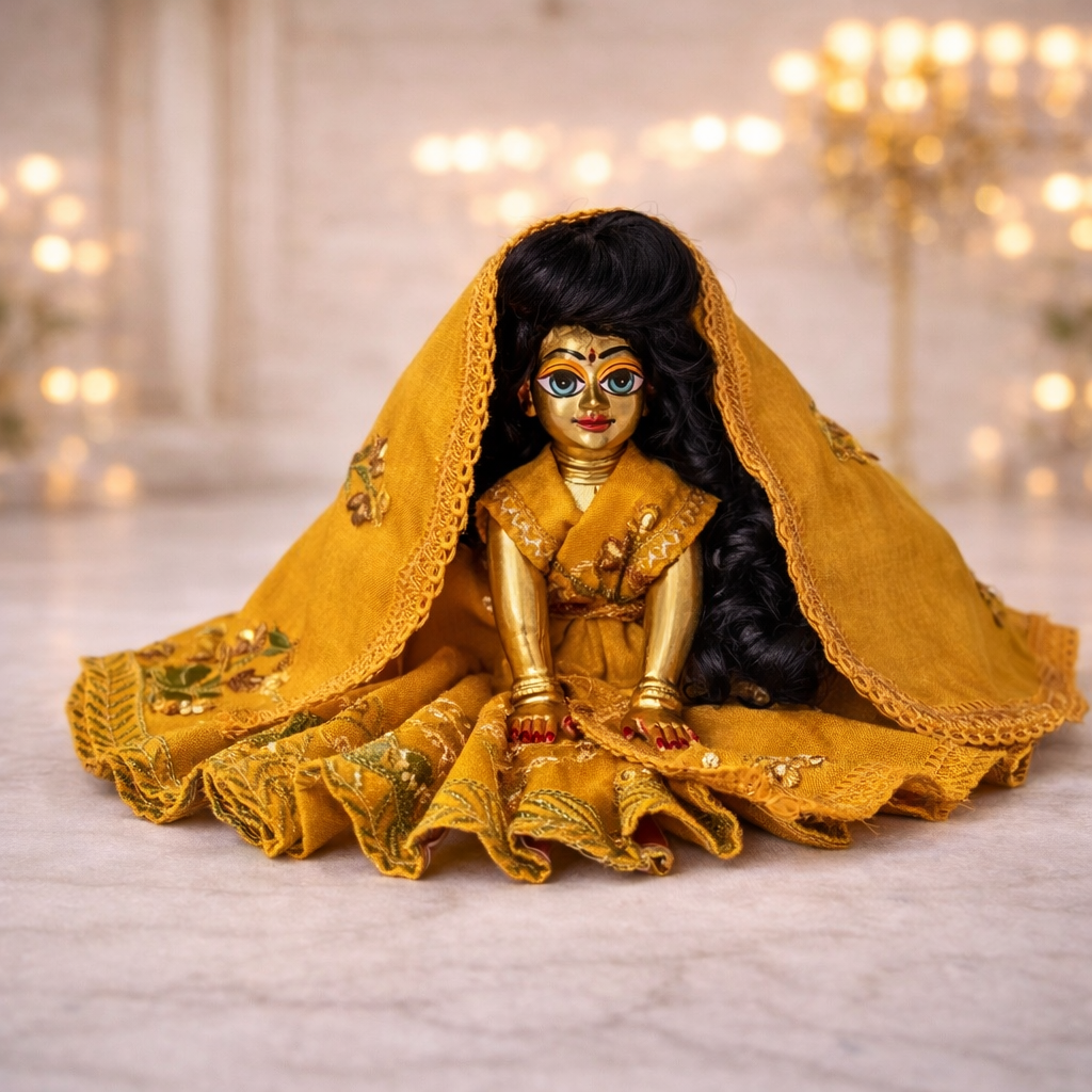Jogan Meera Yellow Heavy Manipuri Embroidery Poshak for Radha Rani