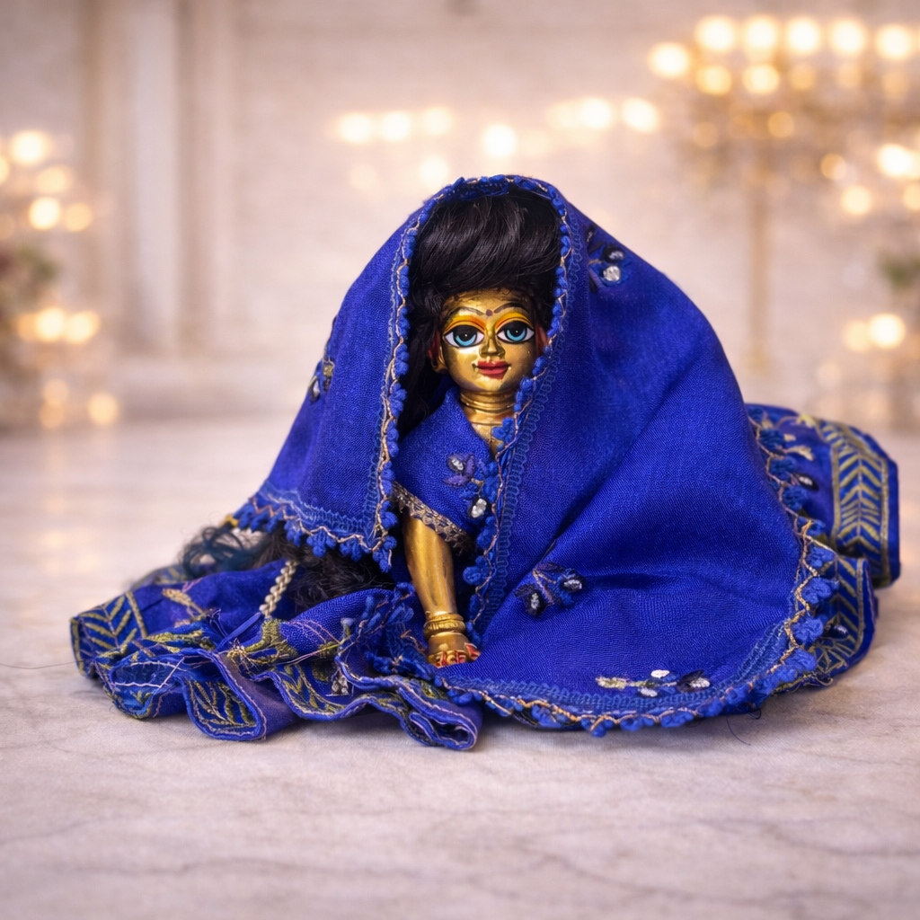 Jogan Meera Royal Blue Heavy Manipuri Embroidery Poshak for Radha Rani