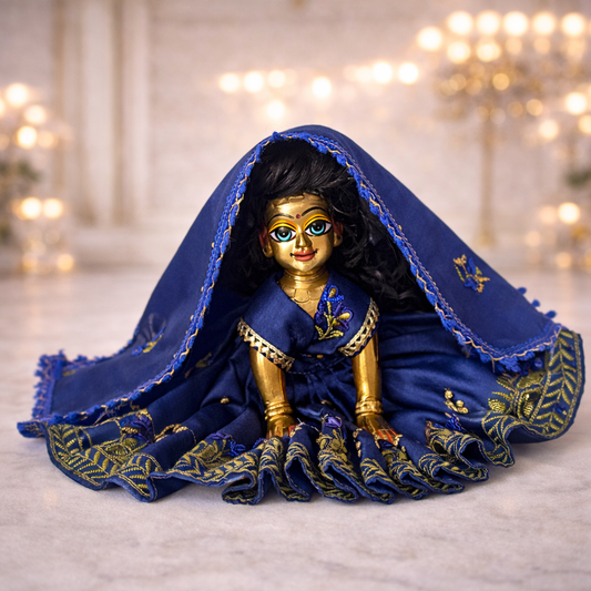 Jogan Meera Dark Blue Heavy Manipuri Embroidery Poshak for Radha Rani