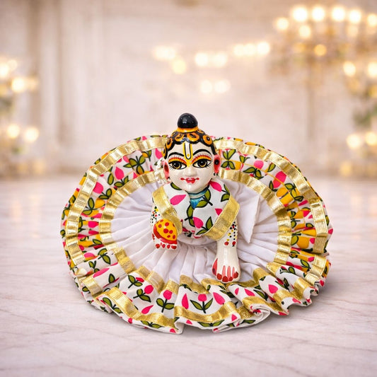 Jogan Meera White Kamal Double Frill Ushnakal Poshak for Laddu Gopal Ji