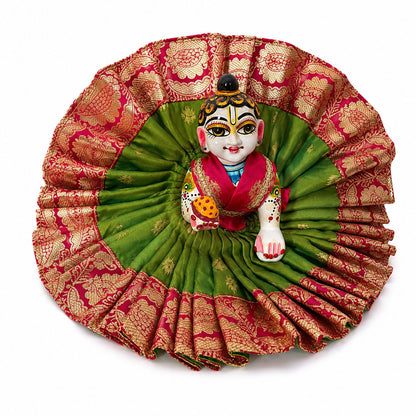 Jogan Meera Banarasi Green Pink Double Design Poshak for Laddu Gopal Ji