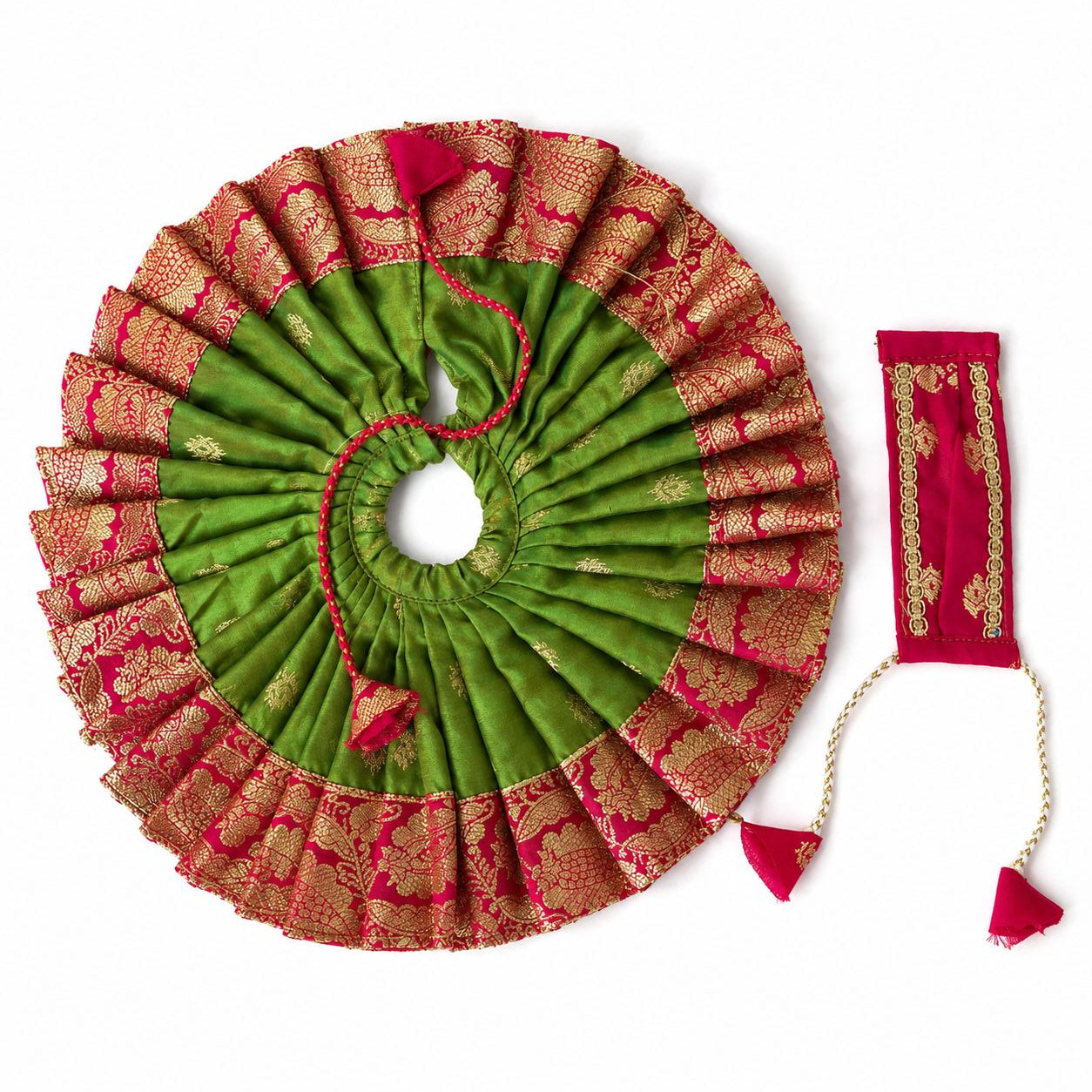 Jogan Meera Banarasi Green Pink Double Design Poshak for Laddu Gopal Ji