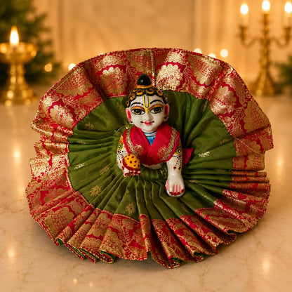 Jogan Meera Banarasi Green Pink Double Design Poshak for Laddu Gopal Ji