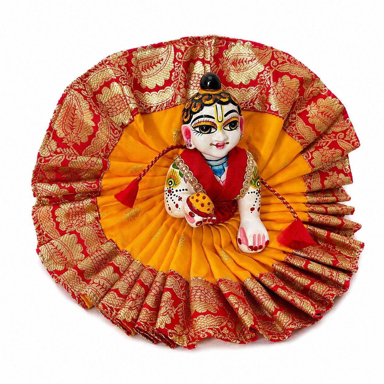 Jogan Meera Banarasi Yellow-Red Double Design Poshak for Laddu Gopal Ji