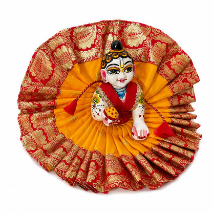 Jogan Meera Banarasi Yellow-Red Double Design Poshak for Laddu Gopal Ji