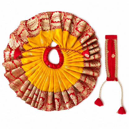 Jogan Meera Banarasi Yellow-Red Double Design Poshak for Laddu Gopal Ji