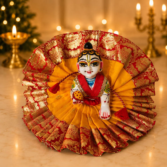 Jogan Meera Banarasi Yellow-Red Double Design Poshak for Laddu Gopal Ji