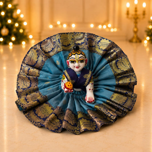 Jogan Meera Banarasi DarkBlue-LightBlue Double Design Poshak for Laddu Gopal Ji