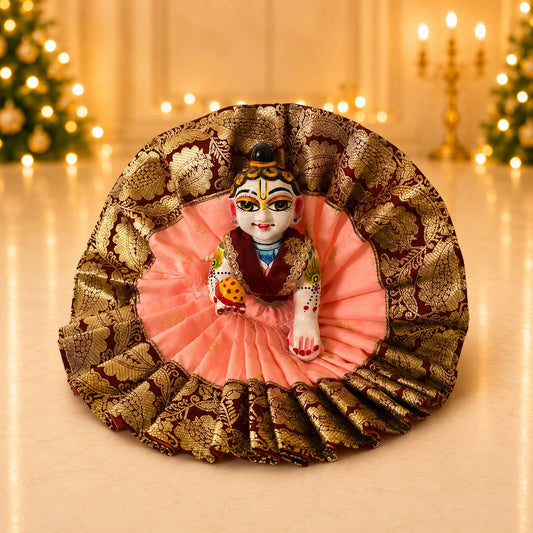 Jogan Meera Banarasi Peach-Brown Double Design Poshak for Laddu Gopal Ji