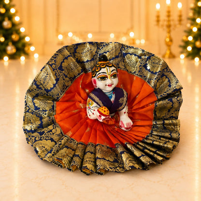 Jogan Meera Banarasi Orange-Blue Double Design Poshak for Laddu Gopal Ji