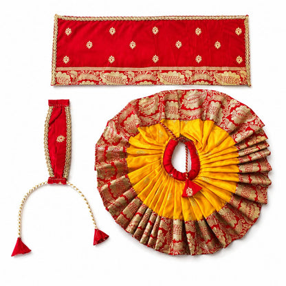 Jogan Meera Banarasi Yellow-Red Double Design Poshak for Radha ju