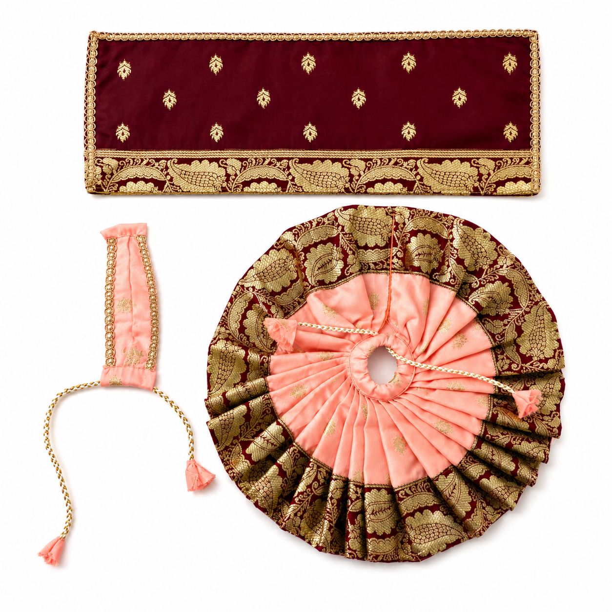 Jogan Meera Banarasi Peach-Brown Double Design Poshak for Radha ju