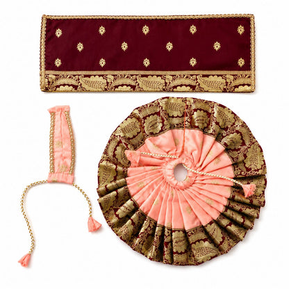 Jogan Meera Banarasi Peach-Brown Double Design Poshak for Radha ju