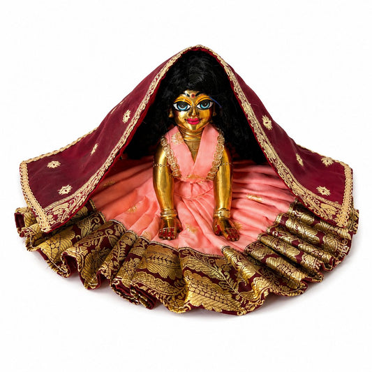 Jogan Meera Banarasi Peach-Brown Double Design Poshak for Radha ju