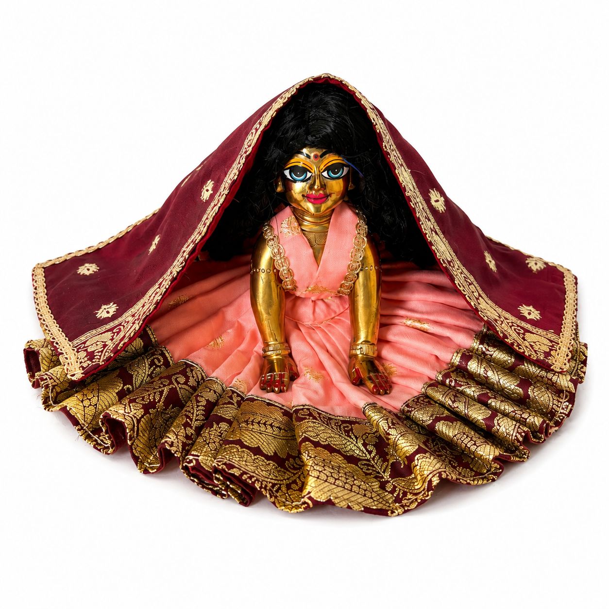 Jogan Meera Banarasi Peach-Brown Double Design Poshak for Radha ju
