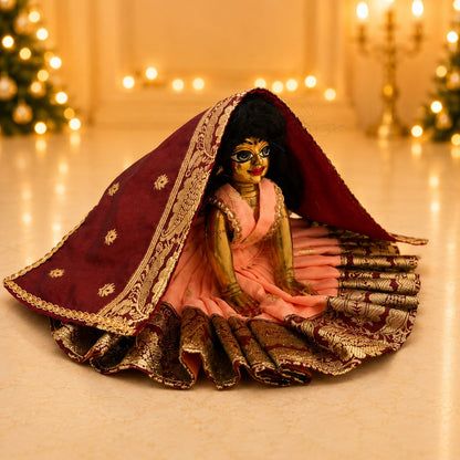 Jogan Meera Banarasi Peach-Brown Double Design Poshak for Radha ju