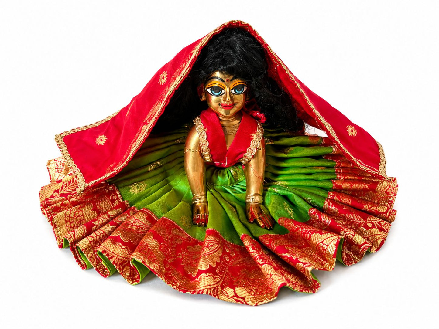 Jogan Meera Banarasi Green Pink Double Design Poshak for Radha ju